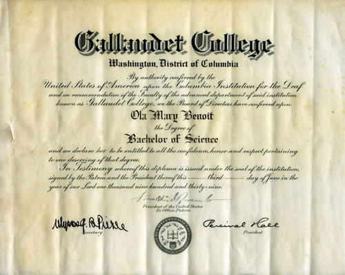 Ola Mary Benoit Diploma