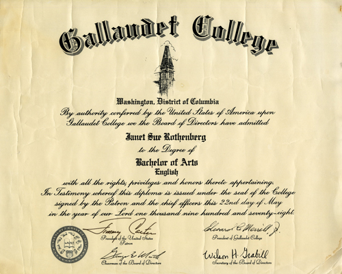 Janet Sue Rothenberg Diploma