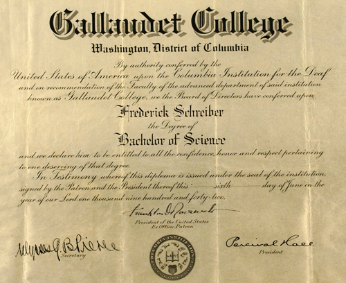 Frederick Schreiber Diploma