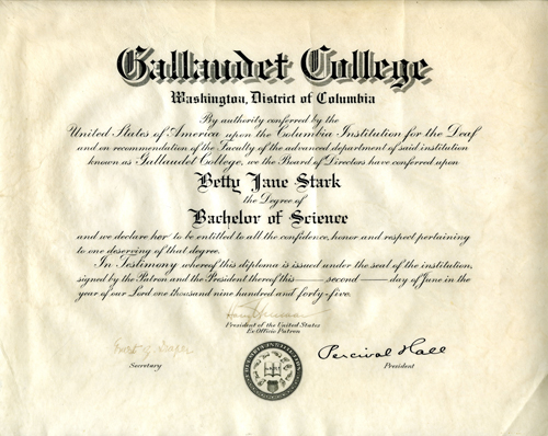 Betty Jane Stark Diploma