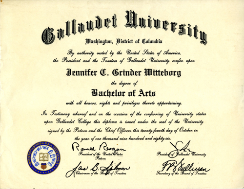 Jennifer C. Grinder Witteborg Diploma