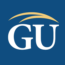 Logo of GU, featuring the letters "G" and "U" in white on a blue background, with a stylized golden arch above the letters.