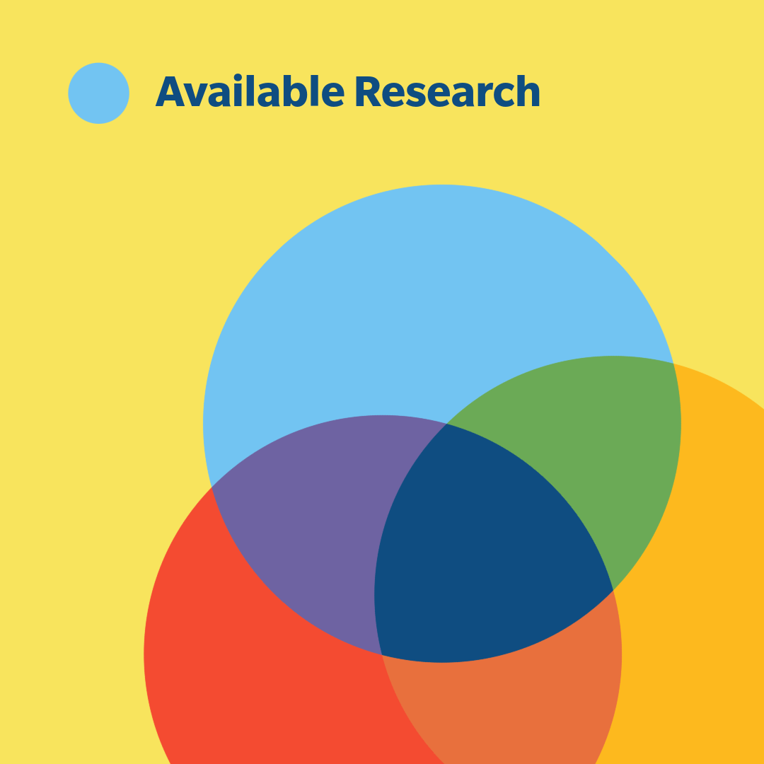 A colorful graphic featuring overlapping circles in shades of blue, green, purple, red, and orange, set against a yellow background. The text 