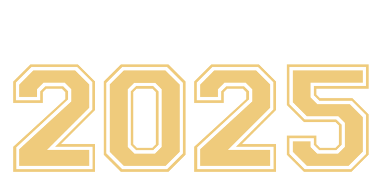 Text graphic featuring the word "HOMECOMING" in large white letters above the number "2025" in bold gold font.
