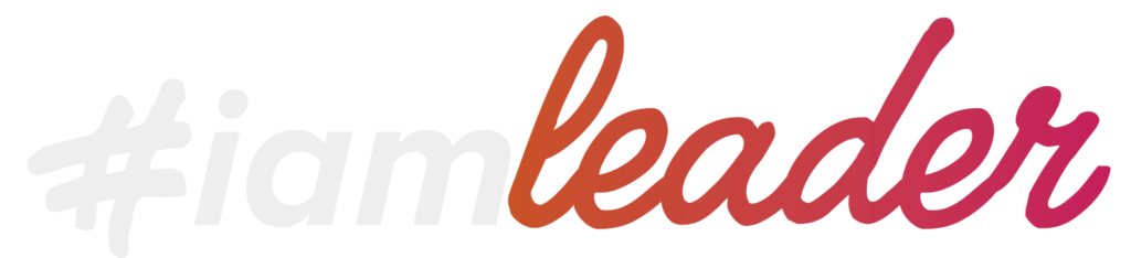 The image features the text "#iamleader" in a stylized font, with the word "leader" in a gradient of colors from orange to pink, set against a black background.