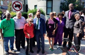 From top left: Mrs. Miller’s children: Justin Miller, Gerald Miller, Carol Miller, and Kenneth Miller; Evon Black, Dr. Joseph Hill, and President Cordano. From front left: Virginia Ali, co-founder of Ben’s Chili Bowl, Councilmember Robert White, and Kari Cooke, director of the Mayor’s Office of Deaf, DeafBlind, and Hard of Hearing.