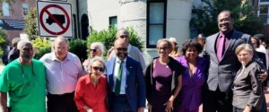 From top left: Mrs. Miller’s children: Justin Miller, Gerald Miller, Carol Miller, and Kenneth Miller; Evon Black, Dr. Joseph Hill, and President Cordano. From front left: Virginia Ali, co-founder of Ben’s Chili Bowl, Councilmember Robert White, and Kari Cooke, director of the Mayor’s Office of Deaf, DeafBlind, and Hard of Hearing.