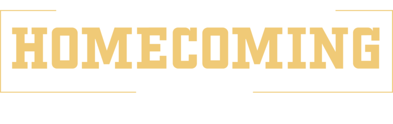 Text graphic featuring the words "Gallaudet University" at the top, "HOMECOMING" in large letters in the center, and the year "2026" at the bottom, all in a bold, modern font with a color scheme of gold and white.